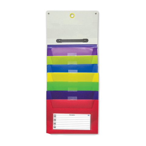Sliding File With 7 Pockets, Clear Strip Cover, Color Pockets