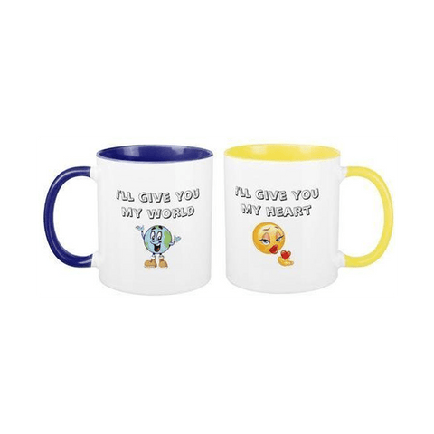 I'll give you my World, I'll give you my Heart Inner Rim Couple Mugs
