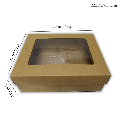 WILLOW Kraft Paper Gift Packaging Box with PVC Clear Window Wedding Favor 12Pc Pack (18x14x6.5Cms)