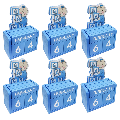 Small Calendar Blocks Baby boy Shower Giveaway 6 Pcs Pack - Blue
