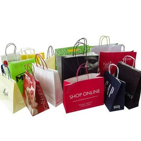 Twisted Handle Brown / White  Kraft Paper  Bags with 4 Col Print  for Restaurants (100gsm) 10000Pcs