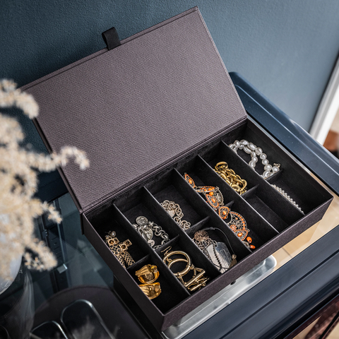 ANILINARE Jewellery box with compartments, dark brown 30x18x6 cm