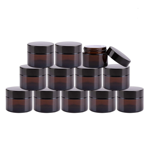 12 Pieces Empty Refillable Dark Brown Glass Makeup Jar with Black Screw Lid 10ml - Willow