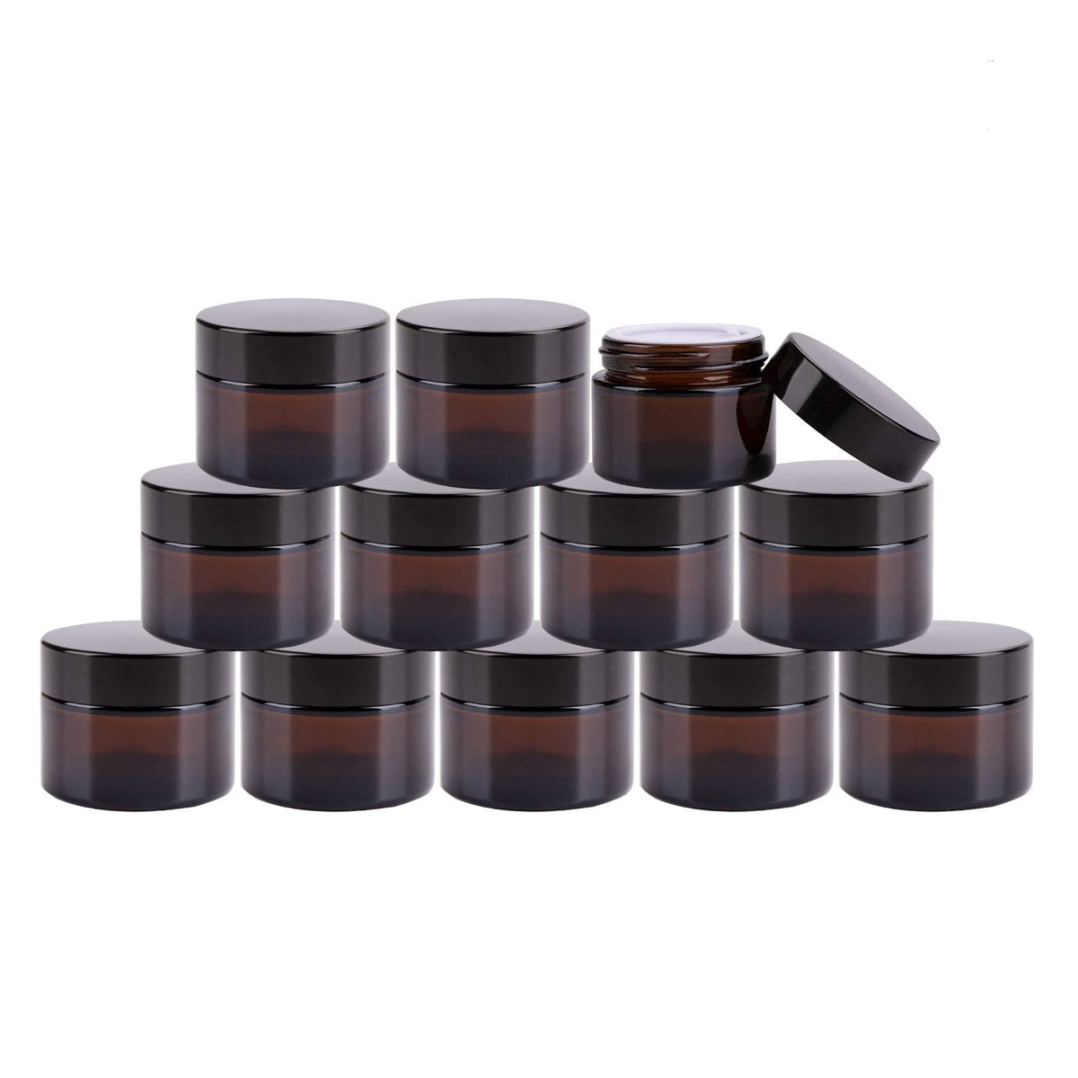 12 Pieces Empty Refillable Dark Brown Glass Makeup Jar with Black Screw Lid 15ml - Willow