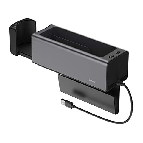 BASEUS Deluxe Metal Armrest Console Organizer[Dual USB Power Supply] – Black