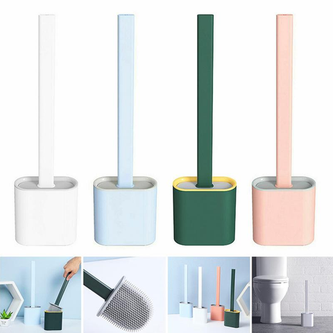 Silicone Toilet Brush with Base Rubber Head Holder Wall-mounted Cleaning Brush