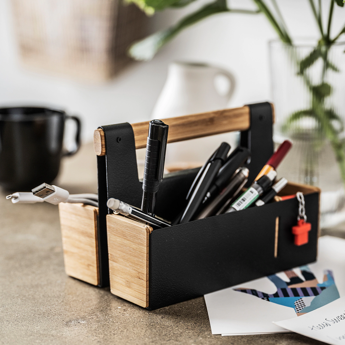 ANILINARE Desk organiser, bamboo/black18x13 cm